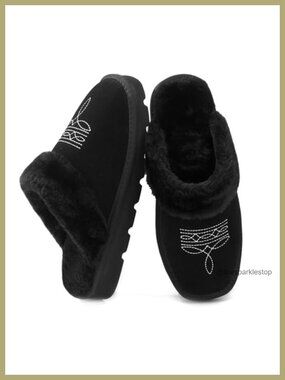 Western Cowboy Boot Slippers Faux Fur Suede House Slippers